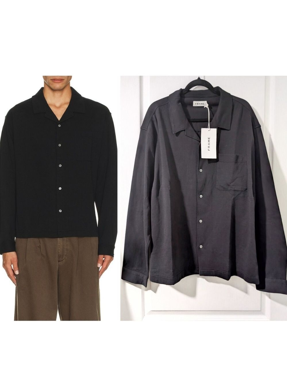 FRAME | Men’s Duo Fold Long-sleeve Relaxed Shirt In Black